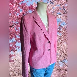 J.Crew Pink Linen Blend Blazer Size 12 Tailored Spring Jacket